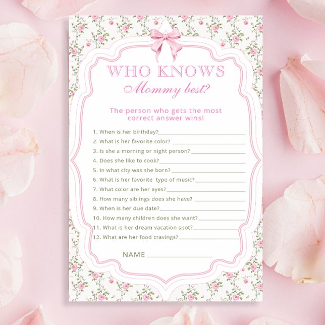 Pink Bow Who Knows Mummy Best Baby Shower Game (Creator Uploaded)