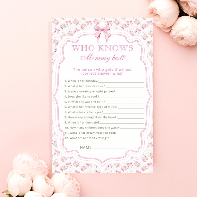Pink Bow Who Knows Mummy Best Baby Shower Game (Creator Uploaded)