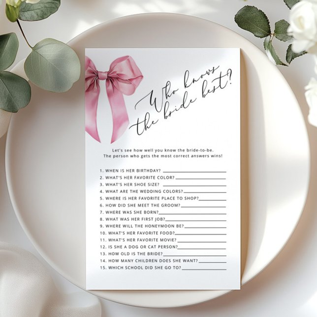 Pink Bow Who knows the bride best bridal game (Creator Uploaded)