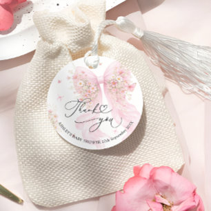 Pink Bow Wildflower Baby Shower Thank You Favour Tags