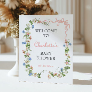 Pink Bow Wildflower Baby Shower Welcome Poster