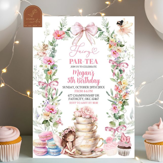 Pink Bow Wildflower Fairy Tea Party Birthday Invitation (Creator Uploaded)
