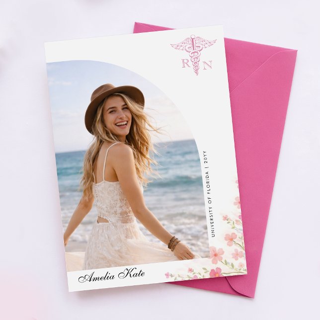 Pink Bow Wildflower Nursing Graduation Invitation Postcard (Creator Uploaded)