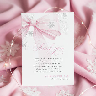 Pink Bow Winter Baby Shower Thank You Card