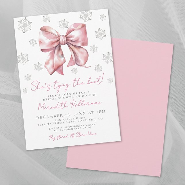 Pink Bow Winter Bridal Shower Invitation (Pink Bow Winter Bridal Shower Invitation)