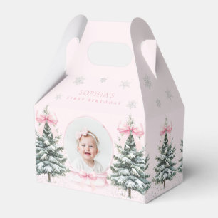 Pink Bow Winter ONEderland First Birthday Favour Box