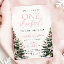 Pink Bow Winter Onerderland Girl 1st Birthday