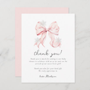 Pink Bow Winter Snowflake Baby Shower Card