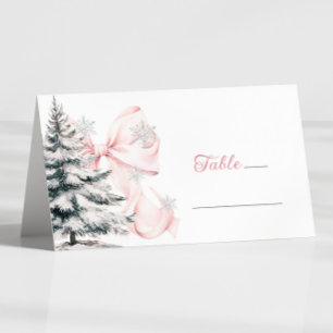 Pink Bow Winter Table Place Card 