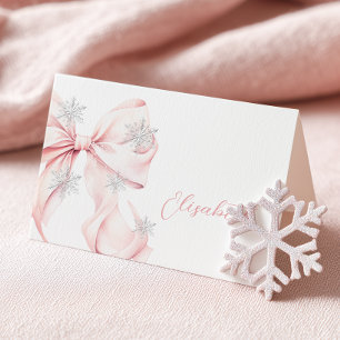 Pink Bow Winter Table Place Card