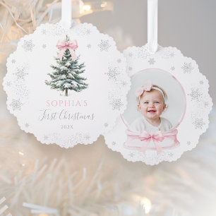 Pink Bow Winter Tree First Christmas Tree Decoration Card