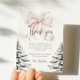 Pink Bow Winter Trees Baby Shower Thank You Card