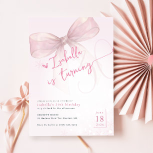 Pink Bow Winter Turning 30 Birthday Themes Invitation