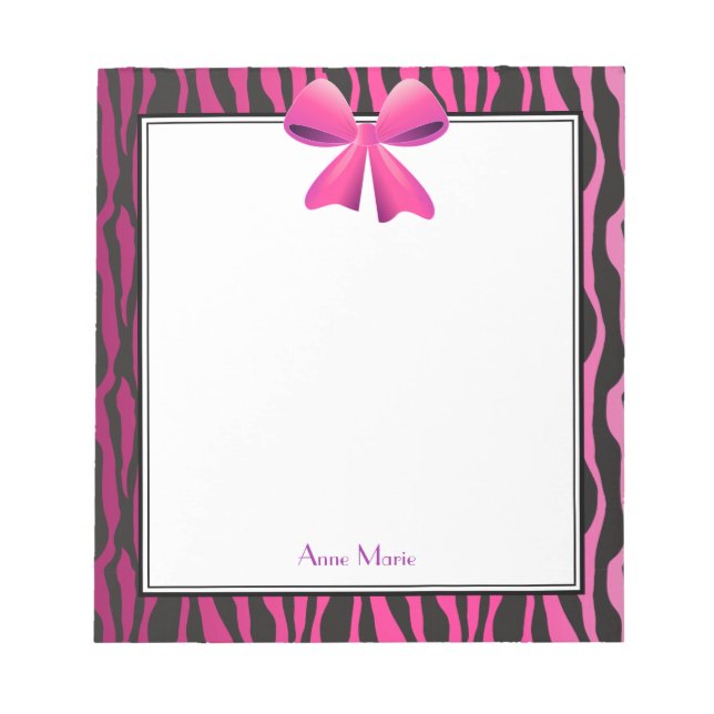 Pink Bow with Black Zebra Stripes Notepad (Front)
