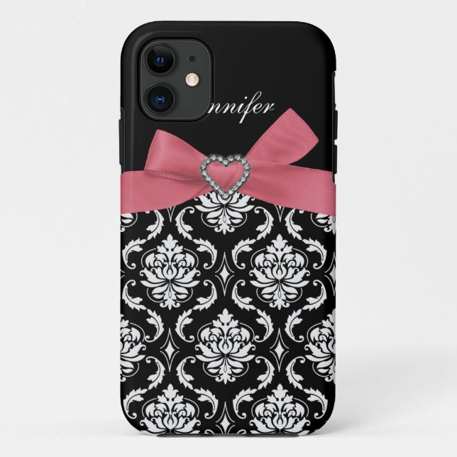 Pink Bow with Damask iPhone Case (Back)