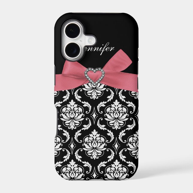 Pink Bow with Damask iPhone Case (Back)