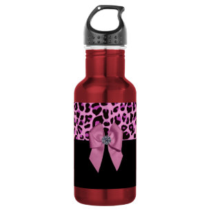 Pink Bow with Diamond in Leopard Print 532 Ml Water Bottle