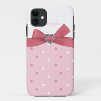 Pink Bow with Jewel Print Polka Dot iPhone Case