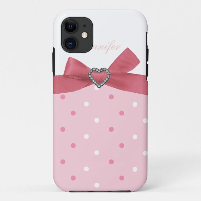 Pink Bow with Jewel Print Polka Dot iPhone Case (Back)