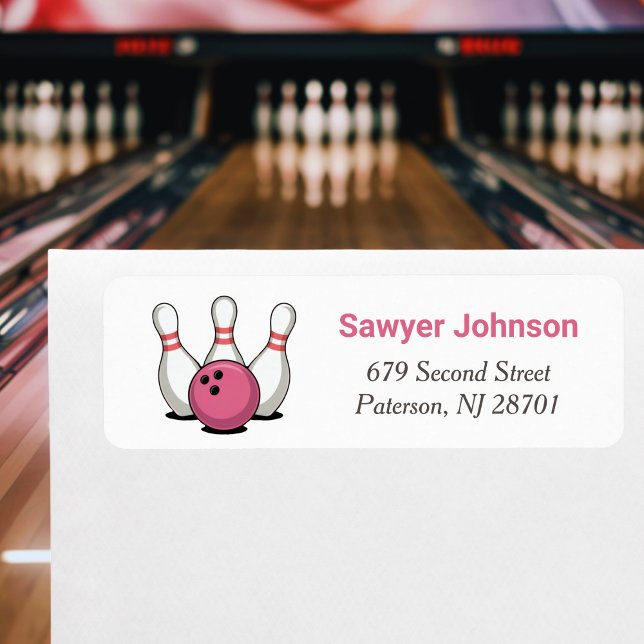 Pink Bowling Birthday Party Return Address (Creator Uploaded)