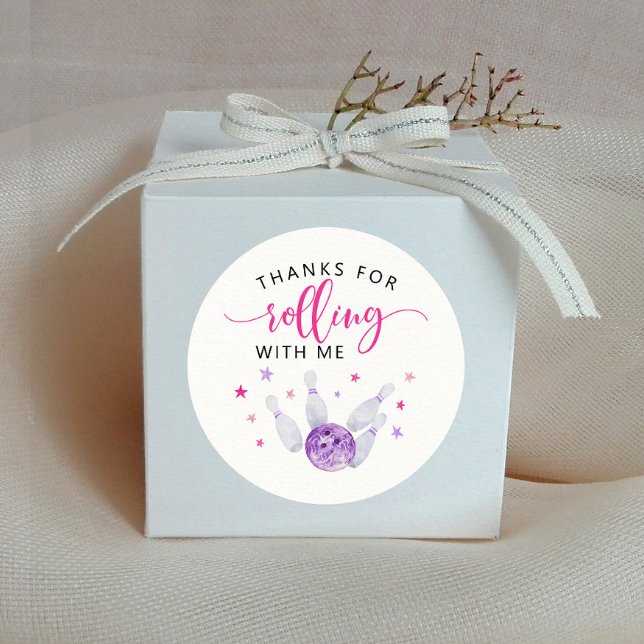 Pink Bowling Kids Birthday Party Favour Classic Round Sticker (Creator Uploaded)