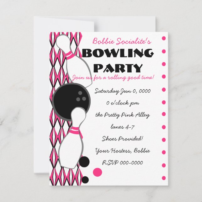 Pink Bowling Party Invitation (Front)
