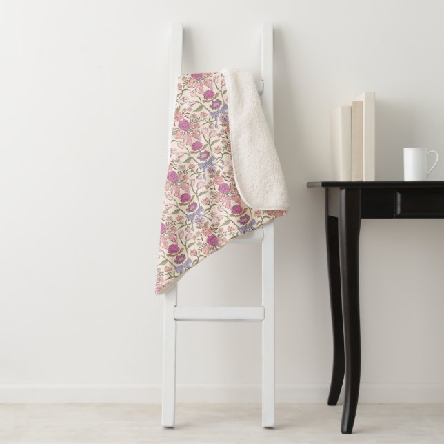 Pink Bows and Blossoms Rustic Sherpa Blanket (In Situ)