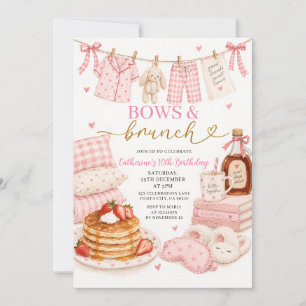 Pink Bows and Brunch Girls 10th Birthday Invitation