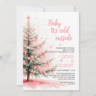 Pink Bows and Christmas Tree Baby Shower Invitation