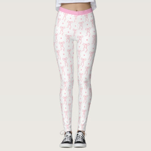 Pink Bows and Hearts on White Leggings