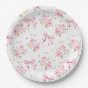 Pink Bows and Roses Coquette Bridal Shower Paper Plate