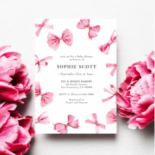 Pink Bows Baby Girl Baby Shower Invitation