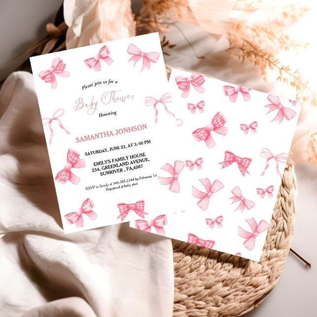 Pink Bows Baby Girl Baby Shower Invitation (Creator Uploaded)