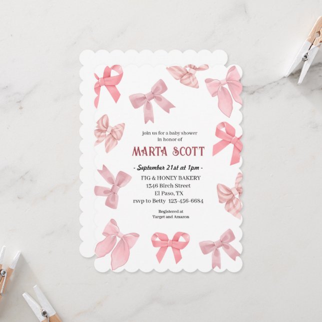 Pink Bows Baby Shower Invitation (Front/Back In Situ)