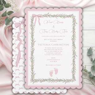 Pink Bows & Baby Toes Elegant Baby Shower Invitation