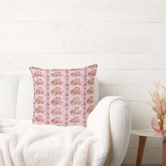 Pink, Bows, Boots, and Cowboy Hats Throw Pillow (Couch)