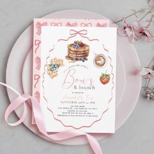 Pink Bows & Brunch Pancake Waffle Girl Baby Shower Invitation