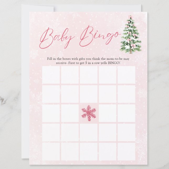 Pink Bows Christmas Baby Bingo Baby Shower Game (Front)