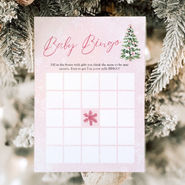 Pink Bows Christmas Baby Bingo Baby Shower Game Invitation (Pink Bows Christmas Baby Bingo Baby Shower Game)
