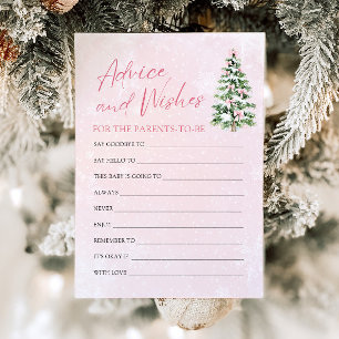 Pink Bows Christmas Baby Shower Advice and Wishes  Invitation