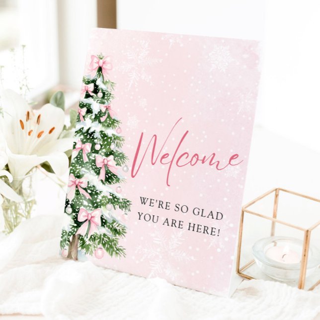 Pink Bows Christmas Tree Baby Shower Welcome Sign (Pink Bows Christmas Tree Baby Shower Welcome Sign)