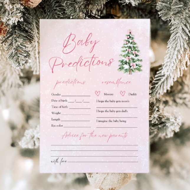 Pink Bows Christmas Tree Baby Snow Prediction Game Invitation (Pink Bows Christmas Tree Baby Snow Prediction Game)