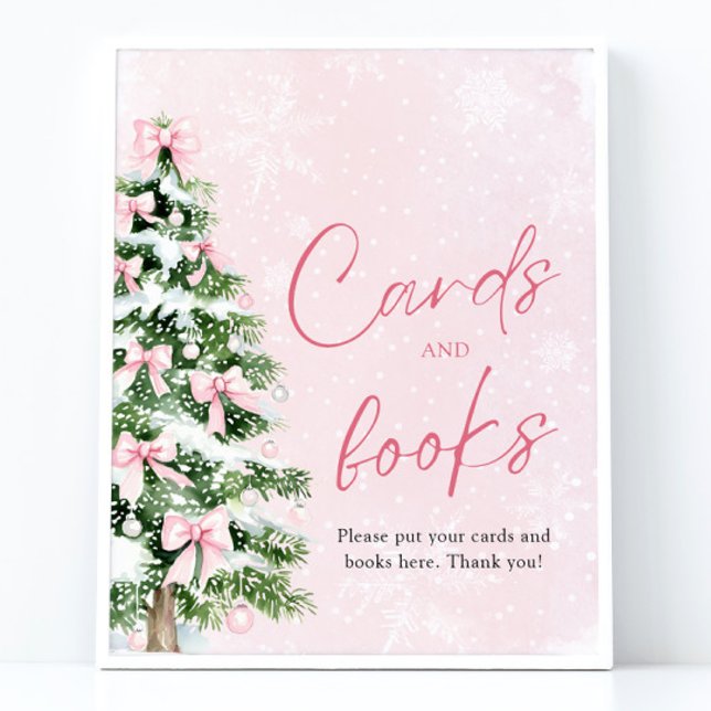 Pink Bows Christmas Tree Cards and Books Sign (Pink Bows Christmas Tree Cards and Books Sign)