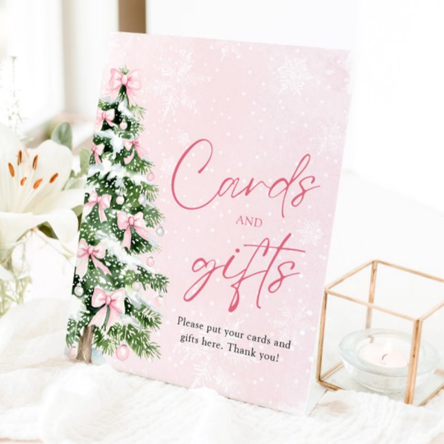 Pink Bows Christmas Tree Cards and Gifts Sign (Creator Uploaded)