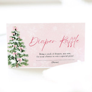 Pink Bows Christmas Tree Diaper Raffle Baby Shower Enclosure Card