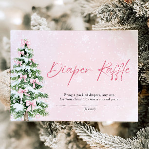 Pink Bows Christmas Tree Diaper Raffle Baby Shower Invitation
