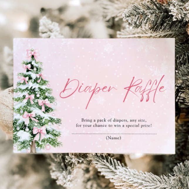 Pink Bows Christmas Tree Diaper Raffle Baby Shower Invitation (Pink Bows Christmas Tree Diaper Raffle Baby Shower Game)