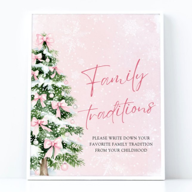 Pink Bows Christmas Tree Family Traditions Game Poster (Pink Bows Christmas Tree Family Traditions Game Sign)