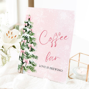 Pink Bows Christmas Tree Snowflake Coffee Bar Sign