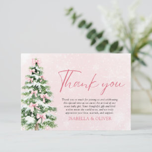 Pink Bows Christmas Tree Winter Thank you card